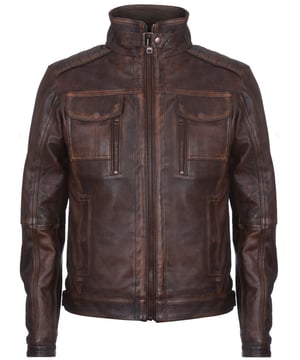 A stunning jacket with a distinctive, distressed appearance which is crafted from butter soft Nappa leather. It features a chunky YKK zip fastening and a high stand collar which can be held shut with a press stud buckle. On the chest are two flap, patch pockets adjacent to a pair of vertical zip pockets while two hand warmer pockets at the waist have press stud closures. This jacket is a perfect blend of the rugged and iconic biker look and is this seasons must have item in your wardrobe. Available in other colours.