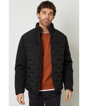 Level up your casual outfit with this funnel neck jacket with quilted panels from Threadbare. With broken quilting stitch panels on the front and back, this coat has a funnel neck with zip guard, elasticated cuffs, and full zip fastening with a storm flap, all great for locking in warmth. This jacket also has two vertical microfleece lining and zip-up pockets, to keep the cold out. Finished with signature Threadbare badge on the arm.