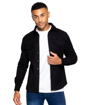 Enzo Mens Textured Overshirt, Übergröße, Spitzkragen, durchgehender Knopf in der Mitte, lange Ärmel, geknöpfte Manschette, geschwungener Saum, aufgesetzte Taschen vorne mit Patte und Knopf, 87% Polyester, 11% Viskose, 2% Elasthan