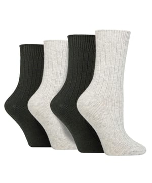 These ladies’ Wildfeet Cashmere Socks are the socks of luxury and comfort. Made from a blend of natural wool, viscose, and cashmere, they are designed to provide warmth and cosiness throughout the day, whether you're running errands or relaxing at home. These socks offer the perfect balance of luxury and practicality with a blend of wool, viscose, and cashmere. The soft and comfortable material provides warmth and insulation to keep your feet cosy in the cold weather while also being breathable and moisture-wicking. The combination of fibres makes these socks more durable, ensuring long-lasting wear, while the ribbed leg enhances comfort. The crew length and medium gauge thickness make them a good choice for any leisure shoes or boots, adding a touch of comfort to any outfit. These 4 pairs of Wildfeet Cashmere Socks come in 2 gift boxes and attractively wrapped with a satin ribbon bow, which makes them ideal for gifting to friends or family. Maybe even a last minute Christmas present or stocking fillers? Wild Feet is a range of socks featuring cool designs, bold colours and quirky catchphrases - from pugs and penguins, to lions and llamas! Choose from a range of styles for men and ladies, from dress to trainer socks. There are even some sporty styles available! There are 14 colours to choose from. They come in one size Ladies 4-8 UK, are made from 37% Wool, 27% Viscose, 24% Polyamide, 11% Cashmere, 1% Elastane and are machine washable.