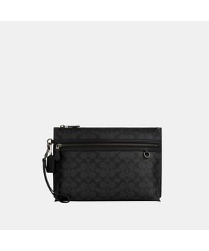 Carry All Pouch in Signature, Inside multifunction pockets, Outside zip pocket,  Length: 29.50 cm,  Width: 5.50 cm,  Height: 21.00 cm