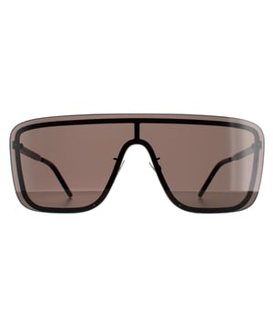 Saint Laurent Shield Unisex Black Dark Grey  SL364 MASK  Sunglasses are an oversized shield style with one large flat square shaped lens. Adjustable nose pads and plastic temple tips ensure comfort and the flat metal temples are engraved with the Saint Laurent logo.