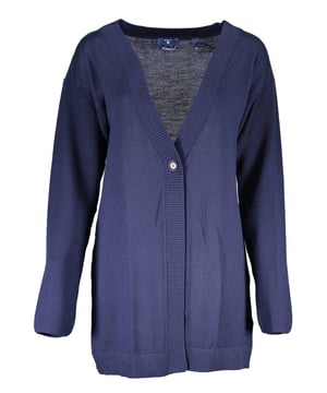 Jeans y pantalones de lana azul  
Cárdigan de manga larga  
Cierre de un botón  
Detalle de logo  
Diseñado para mujeres  
Material: 100% lana