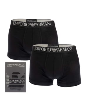 Mens Emporio Armani Iconic Cotton Rib 2 Pack Boxer Briefs in black.- Comprises 2 pairs x black boxer briefs.- Crafted from comfortable ribbed stretch cotton jersey.- Branded elasticated waistband.- 95% Cotton  5% Elastane.  Machine washable.To fit waist:XS = 27-29inS = 30-32inM = 32-34inL = 34-36inXL = 37-39inXXL = 39-41in- Ref: 11202307320We regret that underwear is non-returnable due to hygiene reasons.
