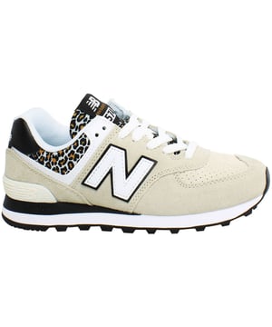 The New Balance 574 Leopard Women's Grey Trainers offer a stylish and contemporary twist on the classic 574 silhouette. Here are the key features of these fashionable trainers:

 Leopard Print Design: These trainers feature a trendy leopard print pattern, adding a bold and eye-catching element to your look. The grey colorway provides a neutral base that complements the statement print.

 Classic 574 Silhouette: Despite the modern print, these trainers retain the iconic silhouette of the New Balance 574, known for its timeless design and retro flair.

 Premium Materials: Crafted with high-quality materials, including suede overlays and breathable mesh panels, these trainers offer durability, comfort, and style.

 Comfortable Cushioning: Equipped with cushioned midsoles, these trainers provide excellent comfort and support for all-day wear, whether you're running errands or exploring the city.

 Unique Statement Piece: The leopard print design adds a bold and playful element to your wardrobe, making these trainers a standout statement piece that reflects your individual style.
