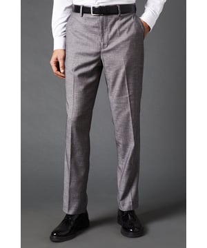 Tailored fit for a refined silhouette
        Sharkskin texture adds subtle sophistication
        Belt loops for versatile styling options
        Side pockets for practicality
        Pressed centre creases for a crisp look
    
    These mid grey sharkskin trousers offer a perfect balance of style and comfort, ideal for the modern gentleman who appreciates classic tailoring. The tailored fit sculpts your silhouette while allowing ease of movement, making them suitable for long days at the office or evening events. Pair them with a crisp white shirt and matching jacket for a complete suit look, or dress them down with a light jumper for smart-casual occasions. The versatile mid-grey hue allows for effortless coordination with various shirt colours and accessories. Whether you're heading to an important business meeting, a wedding, or a sophisticated dinner, these trousers will ensure you look polished and feel confident. Their timeless design makes them a wardrobe staple that will serve you well for years to come.