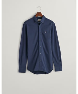 Mens Gant Regular Jersey Pique Shirt- Crafted from cotton jersey with a piqué knit texture  this regular fit shirt features classic detailing like a button-down collar  a locker loop at the back and our signature Archive Shield embroidered at the chest. Perfect for your working wardrobe and beyond  style with jeans and chinos alike. - Cotton 100%