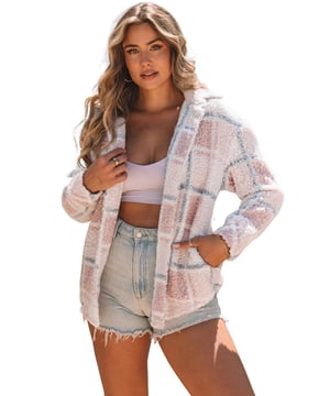 Multicolor Checker Print Turn Down Collar Sherpa Shacket
  Made of soft sherpa material
  Stylish checker pattern
  Collared neckline
  Pockets
  Button closures
  Comfy relaxed fit
  Perfect for staying warm and fashionable all season long