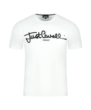 Just Cavalli Logo Signature Weißes T-Shirt. Just Cavalli Signature Branding Weißes T-Shirt. Stretch Fit, 92% Baumwolle, 8% Elasthan. Normale Passform, fällt größengerecht aus. Rundhalsausschnitt. Stil: S01GC0336 100