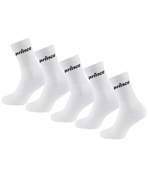 Prince Tennis White/Black 5-Pack Cushioned Mens Crew Socks MSHPR125