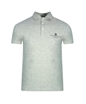 Aquascutum London Bold Logo Graues Poloshirt. Aquascutum Graues Poloshirt. Markenlogo, kurze Ärmel. Stretch Fit 95% Baumwolle 5% Elastan. Normale Passform, fällt größengerecht aus. Style Code: QMP041 94