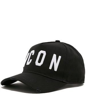 This men's Icon Cap is crafted from cotton and has embroidered 'Icon' logo detail to the front and 'Dsquared2' embroidery to the back.

 black colourway 
cotton construction 
curved peak
adjuster to the back
tonal stitching throughout
six panel design
branding to the front and back to finish.