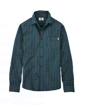 Timberland Poplin Long Sleeve Button Up Green Plaid Herren Shirt A1AZF C14