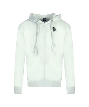North Sails Logo Weißer Zip-Hoodie. North Sails Logo Zip-Hoodie. Elastische Ärmelenden und Taille, Kapuze mit Kordelzug, Reißverschluss, großes Markenlogo auf dem Rücken. 80 % Baumwolle, 20 % Polyester Sweatshirt, zwei Fronttaschen. Reguläre Passform, fällt größengetreu aus. Style-Code: 9024160101