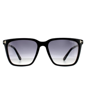 Las gafas Tom Ford Square para hombre en negro brillante con degradado azul y gris Garrett FT0862 son un estilo cuadrado moderno elaborado en acetato ligero. La parte frontal del armazón presenta la T de Tom Ford que se envuelve hasta las delgadas varillas de metal, asegurando la autenticidad de la marca.