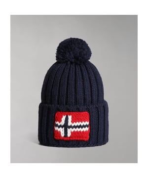 Napapijri prepare you for even the smallest of journeys  revolutionising the outdoor industry they mix high style with functionality to keep you on-trend this season. They present this men's Semiury Beanie in a navy colourway and boasting a rib-knit structure for warmth when you need it most. Details: navy colourway  turn up hem  bobble to the top  rib-knitted design and flag branding to the front completes.