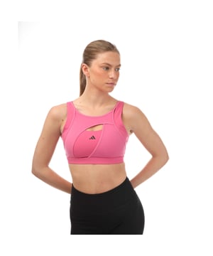 Women's adidas Power Impact Luxe Medium Support Bra in pink.- Round neck.- Removable padding.- Tight fit with medium support.- HEAT.RDY.- Main Material: 70% Polyamide (Recycled)  30% Elastane. Elastic Part: 76% Polyamide (Recycled)  24% Elastane. Outer Shell: 73% Polyamide (Recycled)  27% Elastane.- Ref: IC6906.