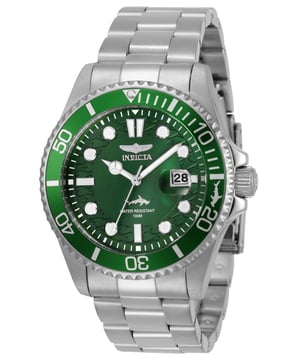 El Invicta 30020 tiene una caja de acero inoxidable de 43 millimetros con una esfera verde.
Esta modelo funciona con un movimiento de Cuarzo preciso.
Resistencia a la presión de aqua de 10 bares.
Este modelo es parte de la colección Invicta Pro Diver.

2 años de garantía Invicta.