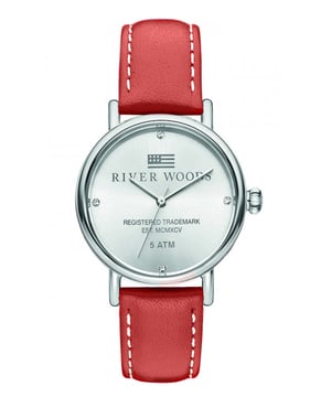 This River Woods Arkansas Analogue Watch for Women is the perfect timepiece to wear or to gift. It's Silver 34 mm Round case combined with the comfortable Red Leather watch band will ensure you enjoy this stunning timepiece without any compromise. Operated by a high quality Quartz movement and water resistant to 5 bars, your watch will keep ticking. Precision, comfort, convenience - a good watch will give it all to you - perfect gift for any occasion -This Analogue watch has a function: Luminous Hand High quality 19 cm length and 14 mm width Red Leather strap with a Buckle Case diameter: 34 mm,case thickness: 9 mm, case colour: Silver and dial colour: Silver