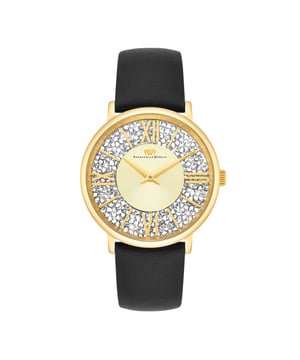 Trend meets tradition and glamor in perfect harmony with minimalism: This extraordinary women's watch of the Rhodenwald & Sons label combines the past and presence of clock design with style. The accessory skillfully stages the contrast between puristic strings, subtle arrow and an opulently structured dial, decorated with crystals. A scratch-resistant stainless steel case with IP finishing in yellow gold and screwed floor, a durable quartz plant and a soft real leather strap complete the luxurious equipment and make the clock a favorite piece.