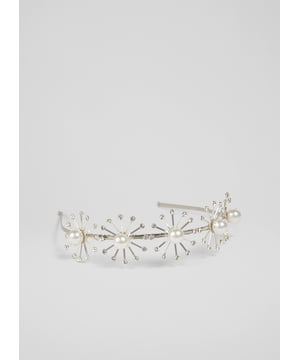 With something of a celestial feel, our Bethany headband is a brand new style in our Bridal Collection. Beautifully hand-crafted in Britain from silver-tone metal and graphic star bursts in pearl and small clear crystals, this statement bridal hair accessory is the perfect partner to your LKB wedding dress.