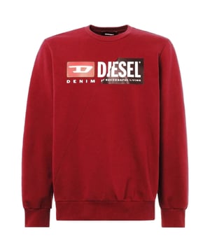 Diesel rode trui met merklogo, 100% katoen, logo op de borst, ronde hals, lange mouwen, groot logo op de borst, merklogo, elastische hals, mouwuiteinden en onderkant
