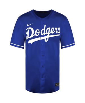 De Nike MLB Los Angeles Dodgers Official Replica Men's Blue Alternate Jersey is de droom van een fan die uitkomt. Gemaakt met nauwgezette aandacht voor detail en officieel gelicenseerd door MLB, vertegenwoordigt dit shirt niet alleen je passie voor de Dodgers, maar viert het ook de rijke geschiedenis en prestaties van het team. Of je nu in het stadion bent, thuis toekijkt of het als verzamelobject tentoonstelt, dit shirt is het ultieme eerbetoon aan je team.

Belangrijkste kenmerken:

 Officieel gelicentieerd:  Dit shirt is officieel gelicenseerd door MLB, wat de authenticiteit en naleving van de competitienormen garandeert.

 Teamlogo en kleuren:  Het iconische teamlogo en de kleuren van de Los Angeles Dodgers staan prominent op het shirt en vertegenwoordigen je team met trots.

 Hoogwaardige materialen:  Het shirt is gemaakt van duurzame materialen van hoge kwaliteit en is ontworpen om de ontberingen van wedstrijddagen te doorstaan.

 Gestikte nummers en letters:  Het spelersnummer en de naam zijn op het shirt gestikt voor extra duurzaamheid en een eersteklas uitstraling.

 Comfortabele pasvorm:  Dit shirt heeft een comfortabele pasvorm, zodat je er makkelijk in kunt bewegen en het geschikt is voor zowel wedstrijddagen als vrijetijdskleding.

 V-hals kraag:  De V-hals kraag zorgt voor een klassieke en stijlvolle look.

 Veelzijdige stijl:  Of je nu juicht in het stadion, toekijkt met vrienden of hem onderweg draagt, dit shirt past bij verschillende outfits en is een veelzijdige keuze voor elke gelegenheid.

De Nike MLB Los Angeles Dodgers Official Replica Men's Blue Alternate Jersey is een klassiek en eersteklas fan kledingstuk waarmee je trots je liefde voor de Dodgers kunt tonen en de legendarische geschiedenis van het team kunt vieren. Of je het nu draagt om het team te steunen op wedstrijddagen of het laat zien als onderdeel van je sport memorabilia collectie, dit shirt is een speciale manier om je passie voor honkbal en de Los Angeles Dodgers te eren.