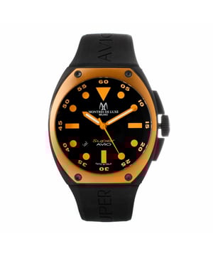 Montres De Luxe 09SA-BK-1002 - Reloj para hombre cuarzo acero inoxidable• material: acero inoxidable• cristal: minèral• pulsera: goma• correa: negro naranja• resistencia al agua: 50 m (5 ATM)• tamaño de la caja: 48 mm