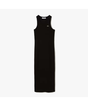 Womens Lacoste Sleeveless Organic Cotton DressImpeccable design  impeccable construction. The best of Lacoste in one essential piece.- Fitted cut- Tubular knit- Ribbed knit fabric - Green crocodile on chest - Organic cotton - 100% Cotton.  Machine washable.