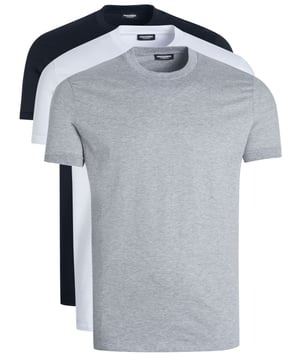 100% algodón; Camiseta/ropa interior Dsquared2;  Modelo: D9X3C2400 999;  Algodón suave;  Cuello redondo, manga corta;  Paquete de 3: 1x blanco 1x gris 1x negro;  Detalles del logotipo de Dsquared2