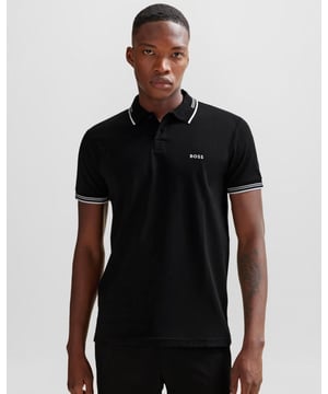 A contemporary polo shirt cut to a defined fit by BOSS Menswear, created in stretch cotton with contrast stripes and branding.

Slim fit
Flat-knit collar
Number of buttons: 2
Short sleeves
Flat-knit cuffs
Standard length
92% Cotton, 8% Elastane

50506193