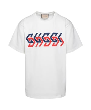 Gucci White Tee, 100% Cotton, Made In Italy, Mirror Logo Design On Front, This tee Is a regular fit should be perfect for this tee. 
