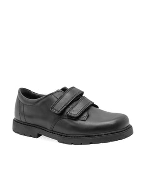 In the park or playroom, these smart yet practical shoes are a top choice as they are leather lined to absorb moisture and feature padded collars to give instant comfort. Two riptape fastenings give an extra secure fit and the lightweight, flexible sole helps feet to move with ease for safe playground antics. In soft black leather, our Lucky boys shoes are ideal at pre-schools where there is a school uniform requirement.