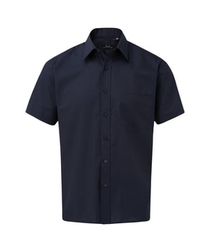Easy care fabric. Stiffened collar. Back yoke. Left chest pocket. Self colour buttons on dark colours. Straight hem. WRAP Certified Production.