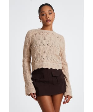 - Scallop knit - Round neckline - Flared sleeves - Cropped fit - Model height: 5' 8" - Model wears uk 8 / us 4 / eur 36 - Always check the care wash label - Cool hand wash with mild detergent