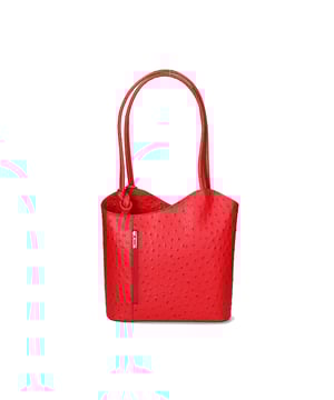 Bolso de mujer con asas y convertible en mochila en auténtica piel estampada de avestruz. Producto artesanal italiano. Hecho en Italia