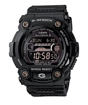 This Casio G-shock Digital Watch for Men is the perfect timepiece to wear or to gift. It's Black 50 mm Round case combined with the comfortable Black Plastic watch band will ensure you enjoy this stunning timepiece without any compromise. Operated by a high quality Solar Powered movement and water resistant to 20 bars, your watch will keep ticking. This watch has an extended battery of up to 10 years. This Casio is the ideal watch to accompany you wherever you go. -The watch has a calendar function: Day-Date-Month, Worldtime, Tide, Stop Watch, Radio Controlled, Timer High quality 21 cm length and 21 mm width Black Plastic strap with a Buckle Case diameter: 50 mm, case thickness: 16 mm, case colour: Black and dial colour: Black