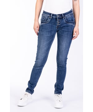 Five-Pocket-Jeans mit mittelhohem Bund. In Skinny-Fit und verwaschener Optik. Button-Fly vorne mit Metallknöpfen.