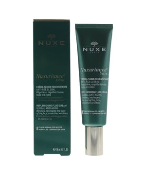 Nuxe Nuxuriance Ultra Replenishing Fluid is an anti-aging fluid cream, infused with Saffron and Bougainvillea Bi-floral Cells®. The cream helps to hide the signs of aging by promoting the regeneration of skin, reshaping facial contours and smoothing over wrinkles, leaving the skin looking younger, smoother, and more plump. As a result it helps to restore natural radiance and tighten pores. The fluid has a subtle yet sophisticated scent of white flowers and sandalwood.