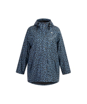 Geen vulling  Het trendy blauw-zwarte leeuwenpatroon van deze Schmuddelwedda regenjas zorgt voor een frisse wind op grijze regenachtige dagen. De losse pasvorm toont een relaxed silhouet en biedt voldoende bewegingsvrijheid. Je blijft sowieso droog doordat het materiaal water- en winddicht is en de naden allemaal geseald zijn. Ook de 2-wegritssluiting wordt beschermd dankzij de drukknoopsluiting erboven. De grote capuchon met trekkoord en koord en de ruime klepzakken met klittenbandsluiting zetten de laatste accenten. Leuk extraatje: de logoprints zijn lichtreflecterend.  Regenjas met all-over luipaardprint