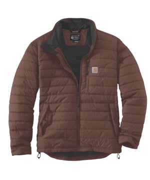 *Sizing Note* Carhartt are more generously sized, you may need to consider dropping down a size from your traditional workwear clothing.
1.75-ounce / 59 grams, 100% nylon Cordura shell. Nylon lining quilted to 100 gram polyester insulation. Mock-neck collar. Left-chest map pocket. Two lower-front pockets. Two inside pockets; one with zipper closure and one with hook-and-loop closure. Lower pockets have hidden snap closure. Hook-and-loop adjustable cuffs. Drawcord adjustable hem. Triple-stitched main seams. Drop tail.