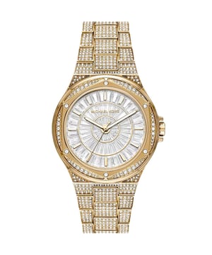 Sku: MK6991Case Size: 41 mmMovement: Quartz Three-HandPlatform: LENNOXStrap Material: Stainless SteelStrap Colour: GoldCase Water Resistance: 5 ATMCase Material: Stainless SteelCase Colour: GoldDial Colour: WhiteStrap Width: 22 mmClosure: 2 Pusher Foldover ClaspStrap Inner Circumference: 190 +/- 5 mmBattery Type: SR626SW