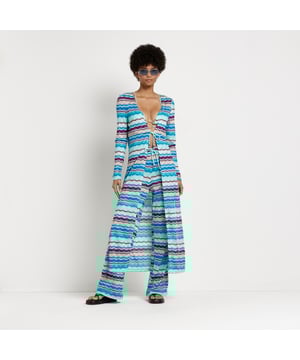 Striped print, Knitted fabric, Longline, Long sleeves, Tie fastening, Our model wears a UK 8 and is 175cm/5'9'' tall