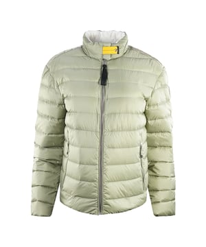 Parajumpers Letizia Reverso Sage Reversible Down Jacket. Stay warm and stylish in the Parajumpers Green Jacket. This luxurious green womens jacket is crafted with lightweight, insulated fabric that retains heat and protects against the elements. Don't sacrifice style for comfort - make a statement!. Parajumpers Letizia Reverso Jacket, Two Front Concealed Zip Pockets. PJS Patch On Left Sleeve, Central Zip Closure, Parajumper reversable Coat. Lining: 100% Polyester, Filling: 100% Duck Down. Style : PW PUF RS31 Letizia Reverso 505