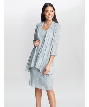 The new Gemma Dress and jacket is sure to become a new favourite, fashioned in a delicate jacquard this soft dress and waterfall front jacket is wearable, comfortable and versatile. Your new perfect go to outfit!