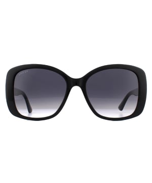 Gucci Sunglasses GG0762S 001 Black Grey Gradient are super feminine butterfly style sunglasses with a chunky acetate frame featuring the interlocking GG logo on the temples.