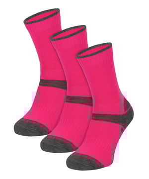 Comodo has been providing high-quality socks for men and women since 1996. They sell a range of socks for hiking, cycling, hunting, skiing, and other outdoor events. These Kids 3 Pack Hiker Socks made from Merino Wool are designed for all sorts of outdoor activities.Made with a Acrylic and Merino Wool blend, these socks are soft on the inside and tough on the outside, making them both comfortable and durable, The perfect combo for the great outdoors! These socks are naturally cooling so their feet won’t overheat.These Comodo's Kids Merino Wool Socks are made for hiking. They're ideal for the outdoors, and they're designed to keep your little ones comfy and warm while they explore. They also come in a 3 pair value pack which is great value for money for the avid young hiker.Merino wool also offers anti-bacterial protection for long-lasting freshness, meaning they can wear these hiking socks on your family trail with minimal discomfort. These outdoor socks are available in 4 Colours: Pink, Blue, Navy and Turquesa.These Kids socks come in 3 pairs per pack and are made from: 50% Acrylic, 30% Merino Wool, 15% Polyamide, 5% Elastane. They are available in 3 sizes: 2.5-5 UK, 12.5-2 UK, 9-12 UK and are fully Machine Washable.