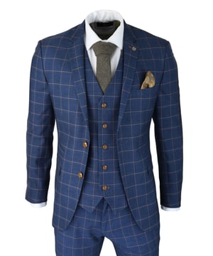 Classy and elegant, our Hamleys Navy suit with gold checks is a necessity for any wardrobe. With Paul Andrew's frame defining fit, we can guarantee that you will most certainly be dressed to impress.Offset the navy checked suit with a crisp white shirt and complete the look with the Paul Andrew golden brown paisley tie.