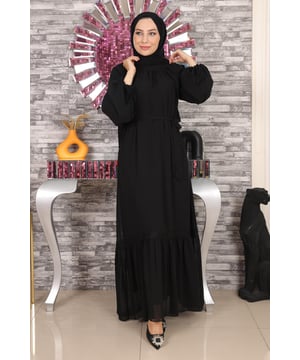 Stoffmerkmal: Hergestellt aus Chiffon-Stoff.Produktmerkmal: Neues Hijab-Modemodell der Saison. Gefüttert. Mit Reißverschluss auf der Rückseite und einem Knopf. Mit Schnürung an den Manschetten. Der Gürtel ist verstellbar. Der Saum ist mit Spitzen verziert. Aufgrund von Konzeptaufnahmen kann es zu leichten Farbunterschieden beim Produkt kommen. Das Model trägt Größe 38. Größenangaben