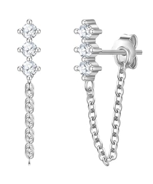 Discover the timeless elegance of the stud earrings from Glanzstücken München! Made from high-quality 925 sterling silver and finished with a rhodium-plated, tarnish-resistant surface, these earrings offer long-lasting shine and protection against tarnishing. The faceted zirconia stones catch the light and ensure a sparkling appearance. The stylish chain decoration gives the design a modern touch. With the practical plug-in clasp, the ear studs are easy to put on and offer a secure hold. Whether for everyday wear or special occasions - these stud earrings are an eye-catcher and a must-have for every jewelry collection. Pamper yourself with a touch of luxury from Glanzstücken Munich!